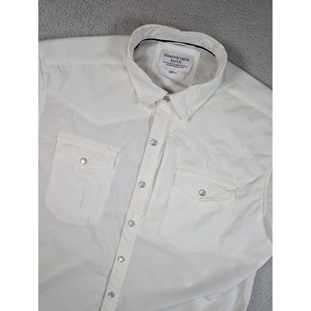 Diamond Cross Ranch Mens XL White Western Pearl Snap Short Sleeve Shirt